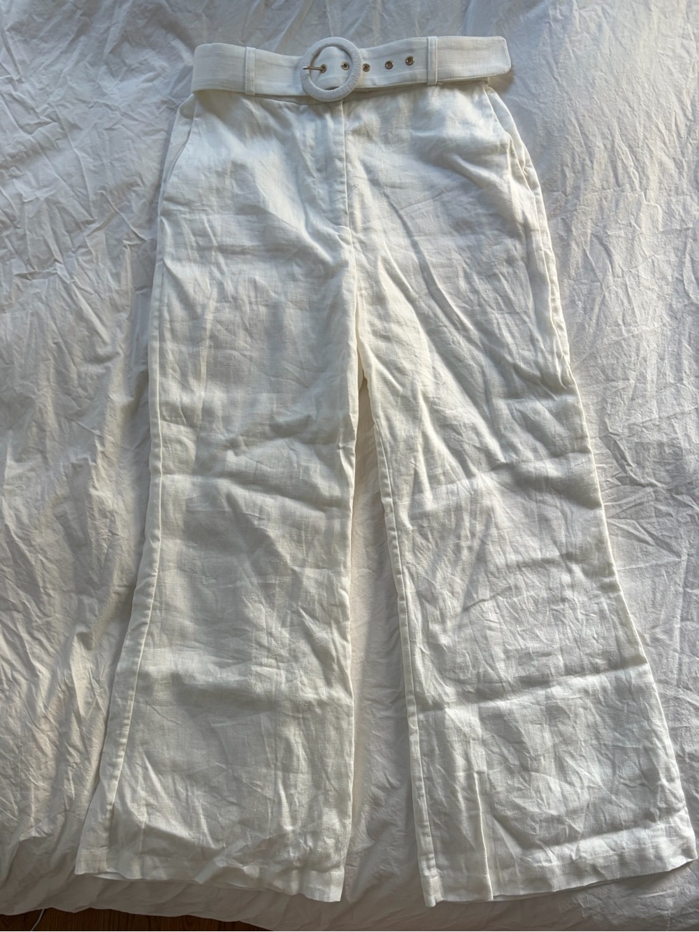 Zimmermann Linen High-Waist White Wide-Leg Jeans with Belt size S
